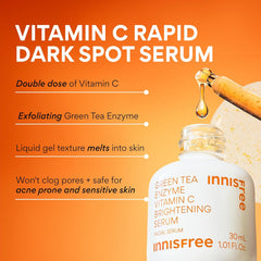 Innisfree Green Tea Enzyme Vitamin C Serum for Dark Spot Fading. 1.0 fl oz /30ml