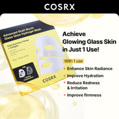 COSRX Advanced Snail Mucin Glass Glow Hydrogel Face Masks Skincare 3 EA