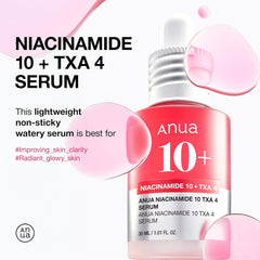 ANUA Niacinamide 10 + TXA 4 Serum, Hyaluronic Acid, Tranexamic acid, Vitamin B12, (30ml /1.01 fl.oz)