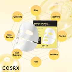 COSRX Advanced Snail Mucin Glass Glow Hydrogel Face Masks Skincare 3 EA