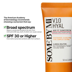 SOME BY MI V10 Hyal Air Fit Sunscreen - 1.69oz, 50ml - Centella Sunscreen for Face with SPF 50 UV Protection