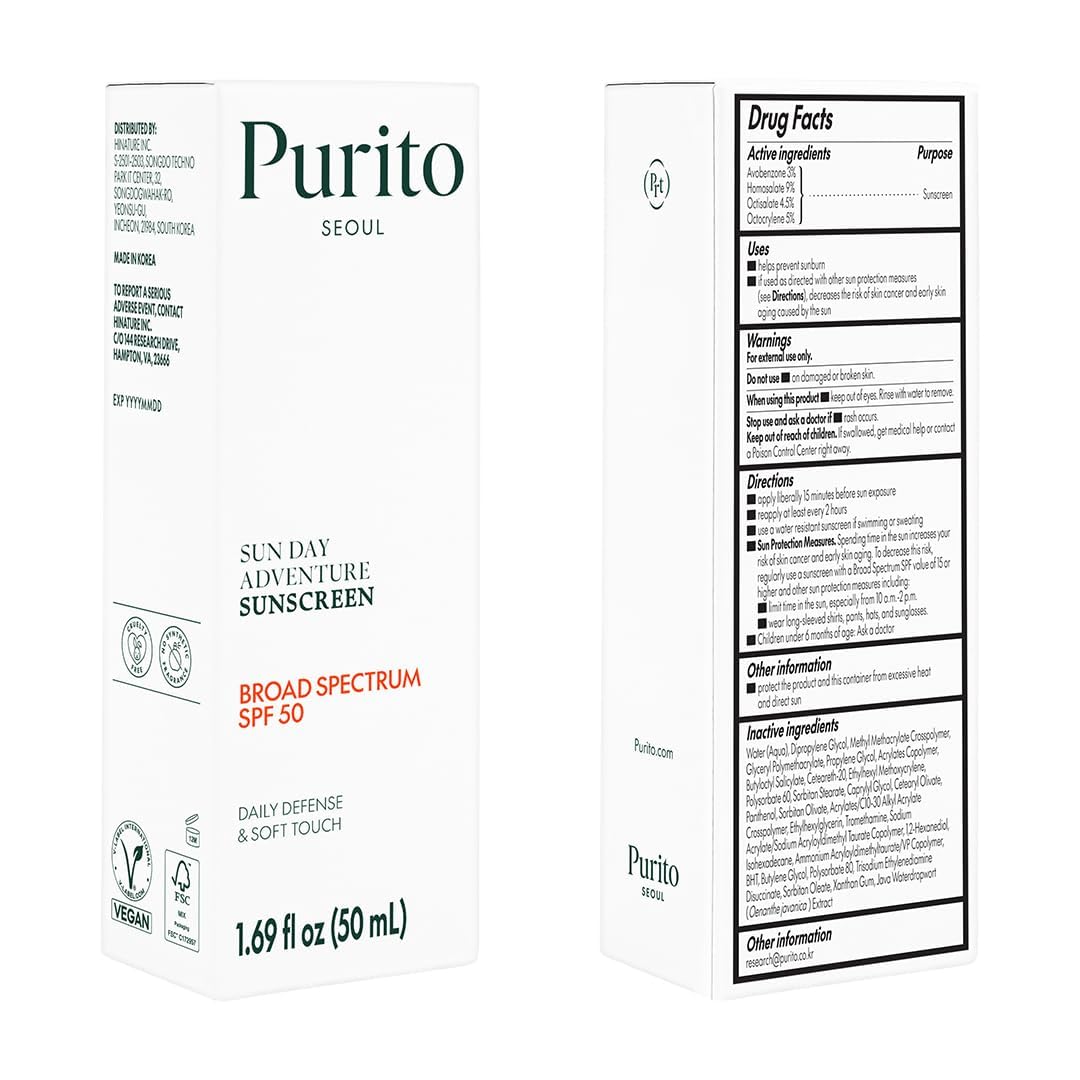 PURITO Sun Day Adventure Korean Sunscreen  50ml, 1.69 fl.oz