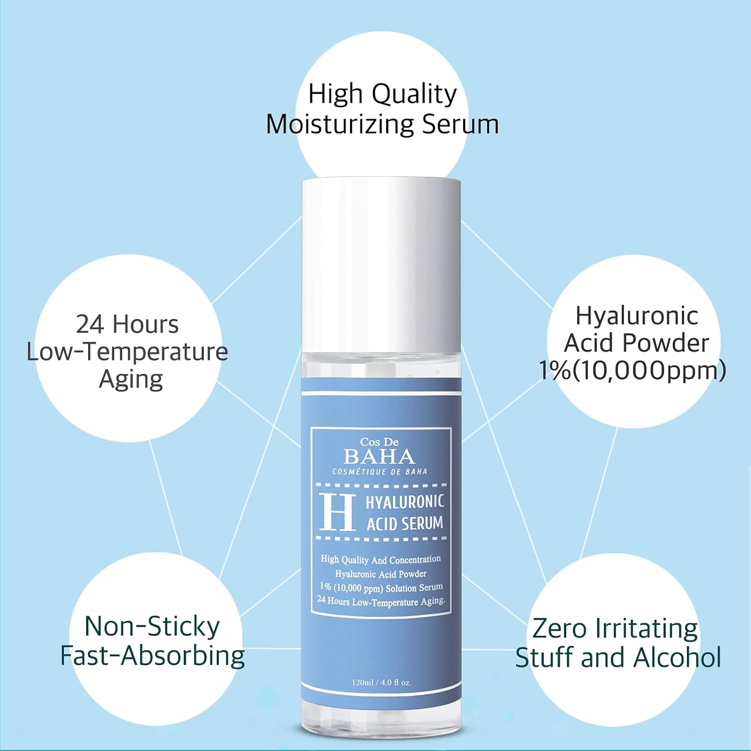 Pure Hyaluronic Acid 1% Powder Serum for Face 10,000ppm 4 Fl Oz