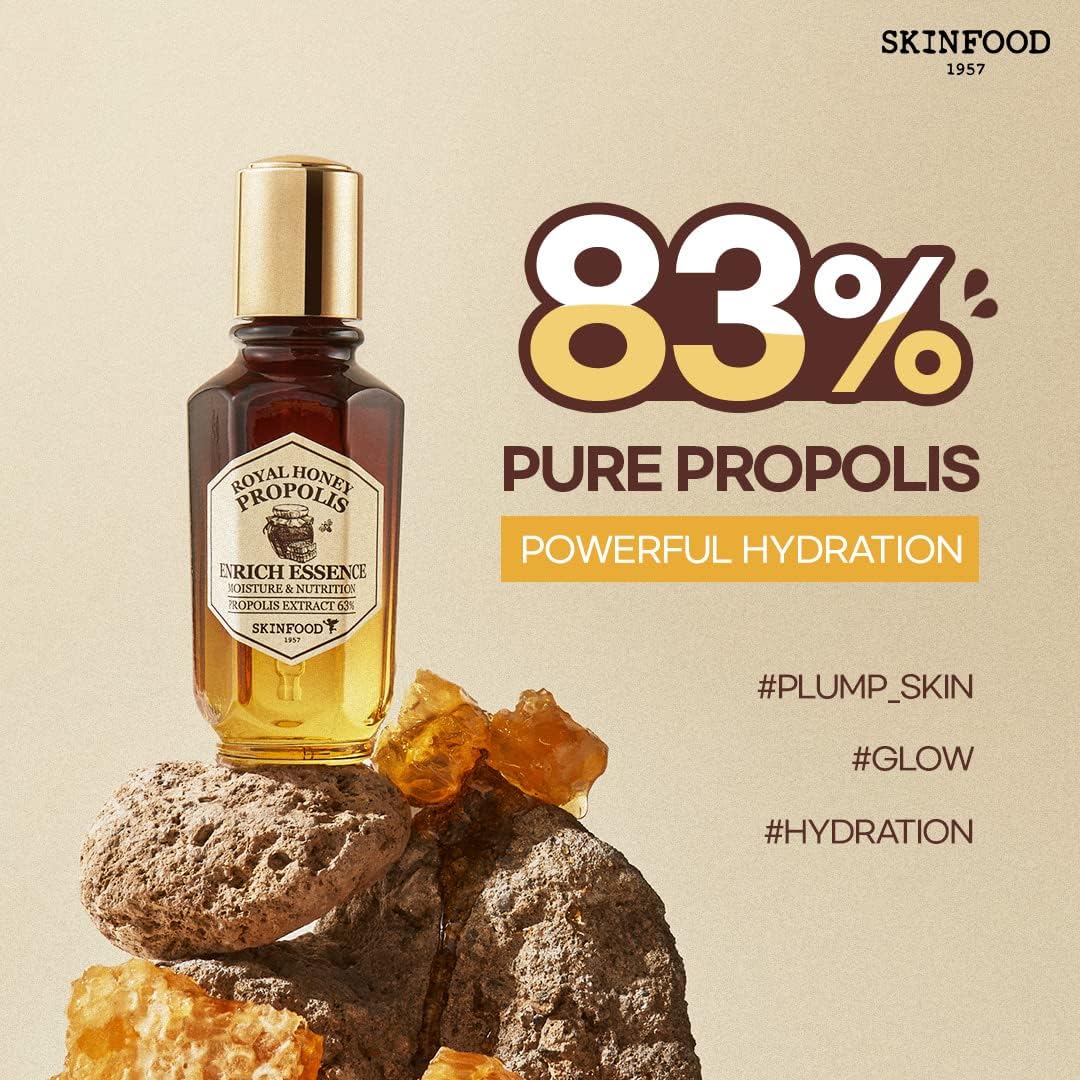 SKINFOOD Royal Honey Propolis Enrich Essence - 63% Black Bee Propolis & 10% Royal Jelly Extract Face Serum - Propolis Serum for Skin 1.69 Fl. Oz. (50mL)